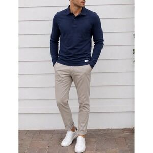 Superdry The Edit Navy Long Sleeve Polo Shirt Mens Small Slim Fit
